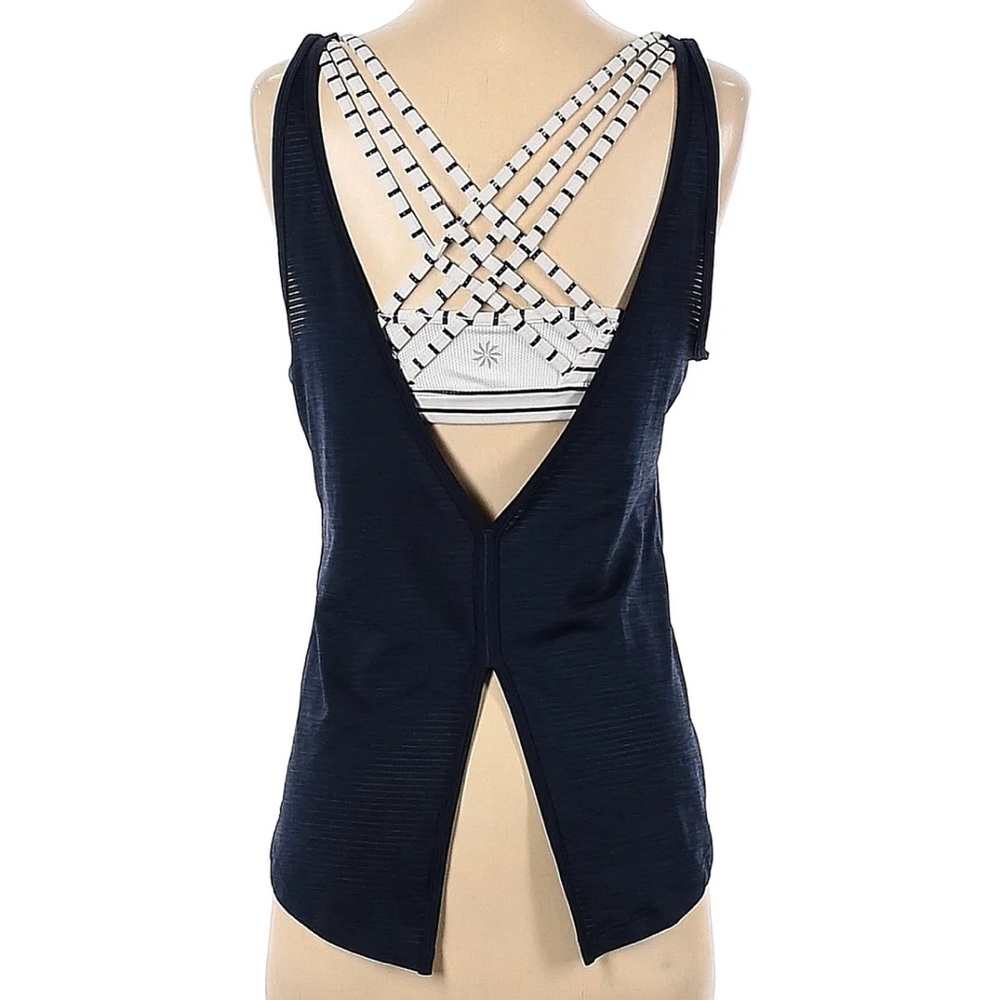 Athleta active sports tank with built in bra navy striped top shelf bra